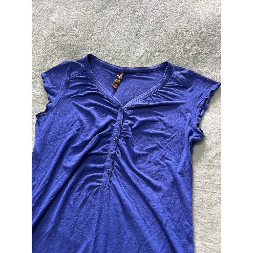 Cap sleeve tshirt vneck buttons blue stretchy summer girls size 14 playwear teen